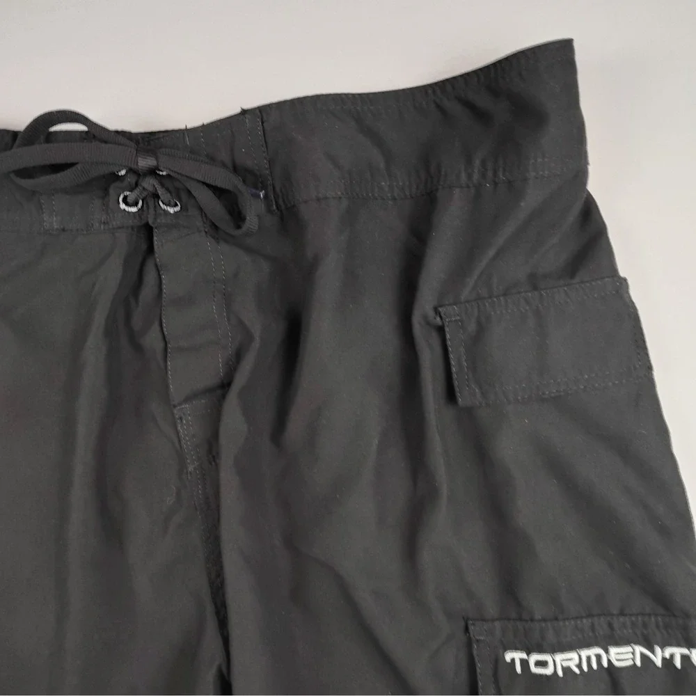 Tormenter Mens Size 38 Board Shorts Swim Trunks Black Fish Skeleton Graphic